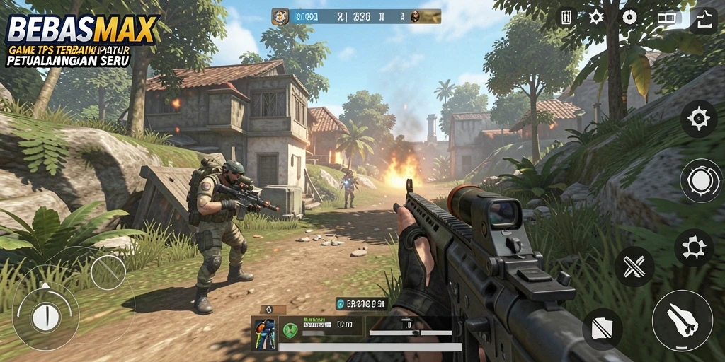 Screenshot dari BEBASMAX menampilkan aksi seru dalam game TPS.