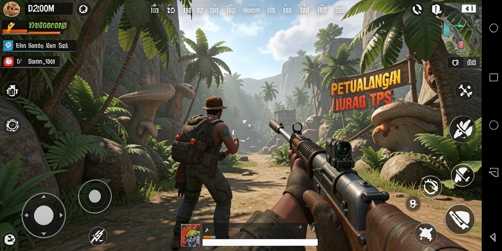 Screenshot D200M menampilkan aksi pertempuran intens dalam TPS.