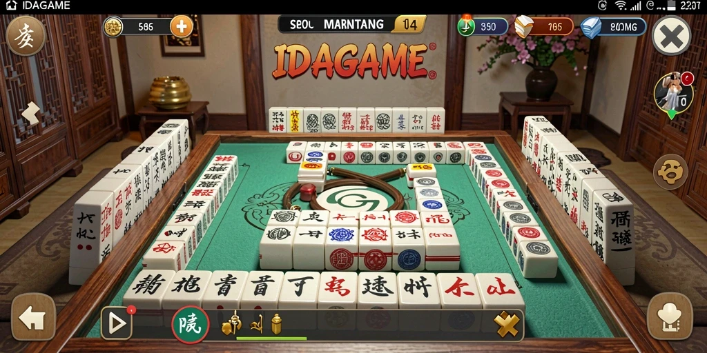 Tampilan gameplay seru dari IDAGAME dengan kombinasi ubin Mahjong.