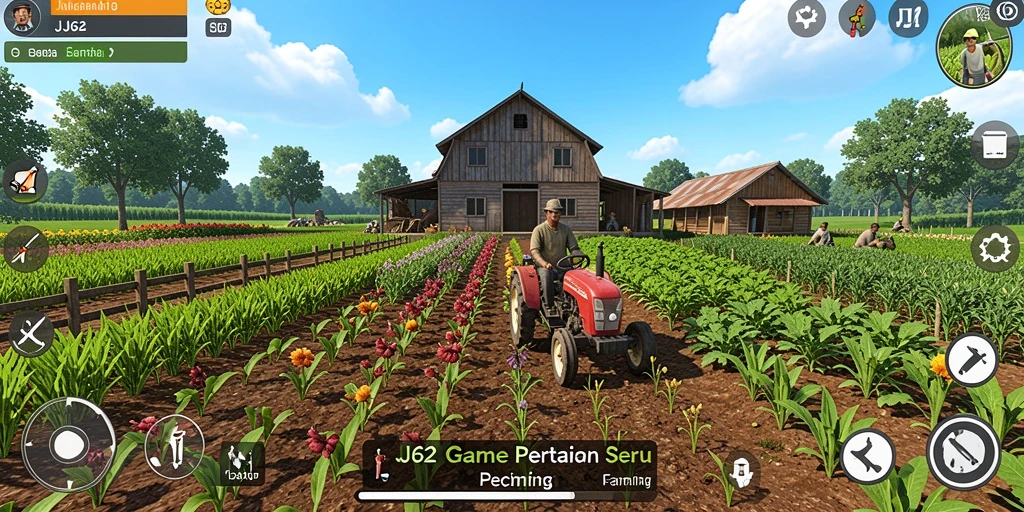Tampilan gameplay <strong>JJ62</strong> yang menampilkan pertanian yang indah dan produktif.