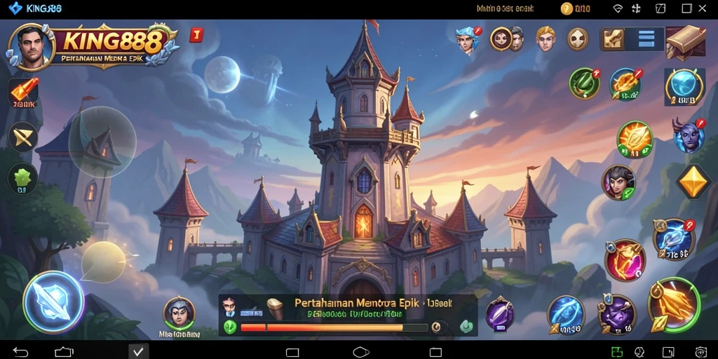Tangkapan layar gameplay KING88 menunjukkan menara yang terpasang strategis.