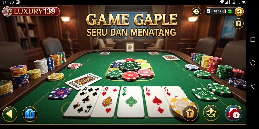 Screenshot gameplay LUXURY138 menunjukkan aksi seru dalam bermain Gaple.