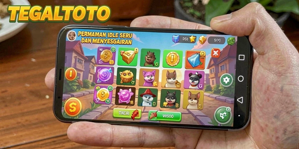 Tampilan menarik dari gameplay Idle TEGALTOTO dengan sumber daya yang terus meningkat.